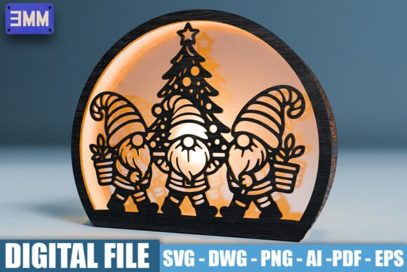 3D Christmas Gnome Lantern Laser Cut Fil