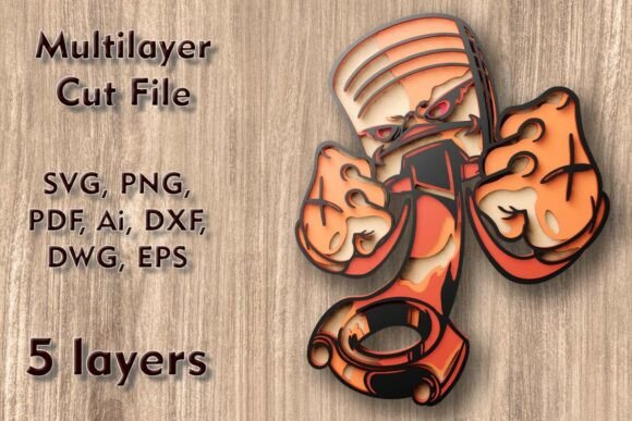 Angry Piston Multilayer Laser Cut Files for Wall Decor