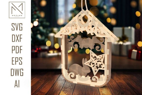 Christmas Bunny Star Ornament SVG for Laser Cutting and Winter Amp
