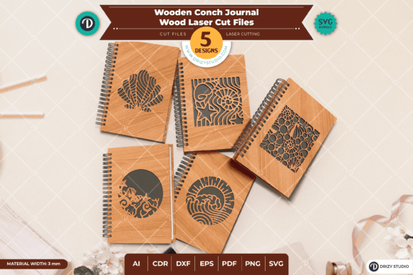 Conch Wood Journal Set of 5 - Wood Laser Cutting and Other Art Amp