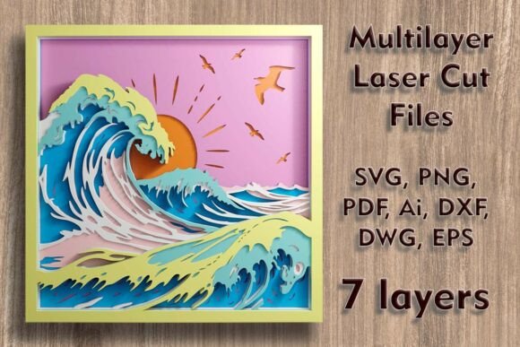 Ocean Waves Multilayer Laser Cut Files for Wall Decor