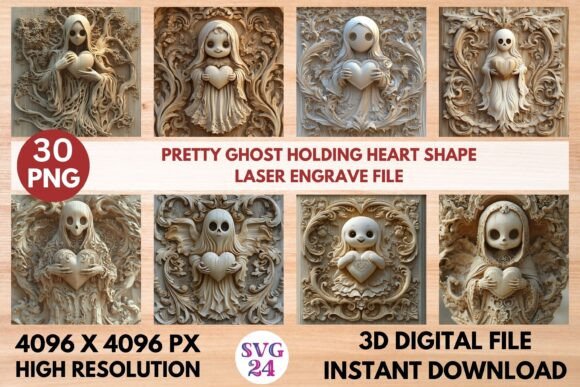 Pretty Ghost Holding Heart Shape Laser E Graphics