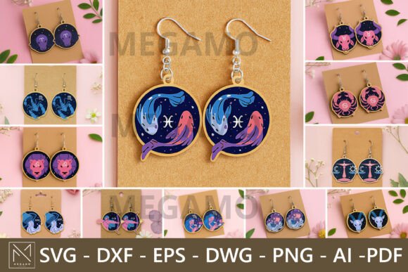 Zodiac Earrings SVG Bundle Laser Files for Earrings